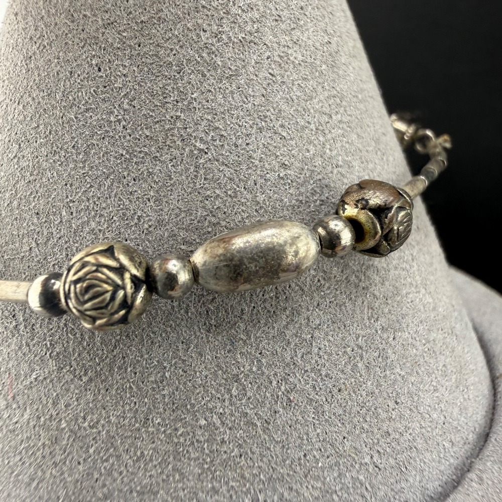 Vintage Beaded Bracelet Blue Silver Tone‎ 7" - Picture 3 of 10
